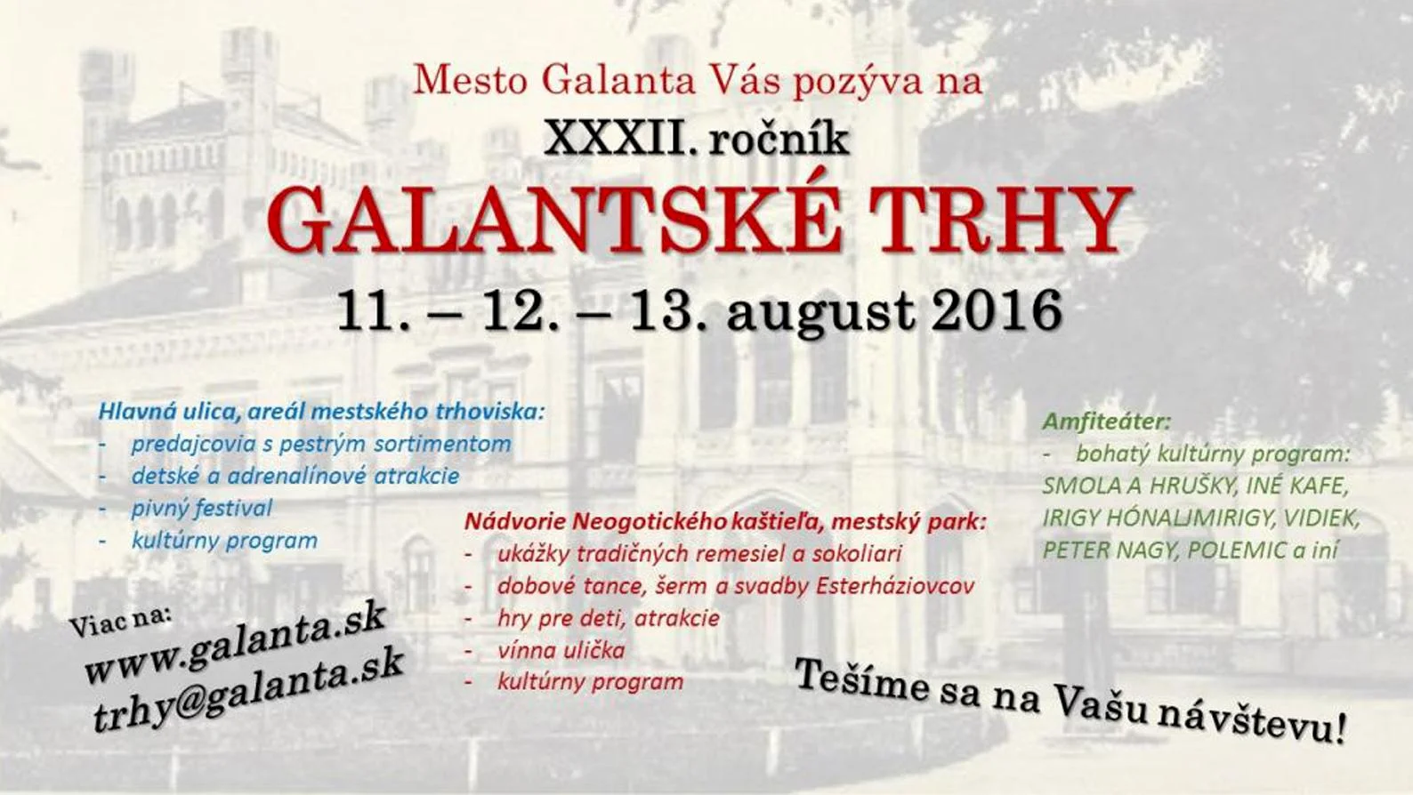Tradičné Galantské trhy sa ponesú v znamení jedla, kultúry a atrakcií
