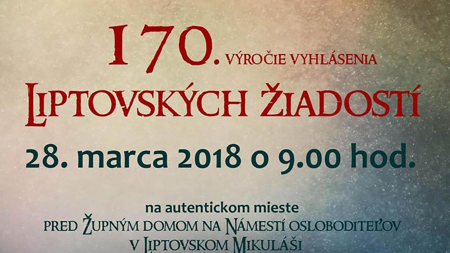 Liptáci si pripomenú 170. výročie vyhlásenia Liptovských žiadostí