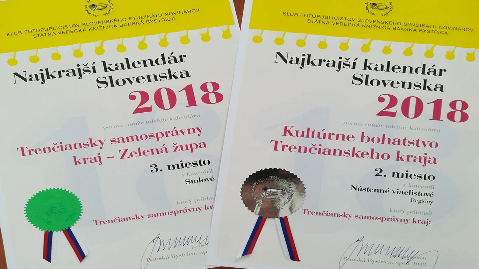 Kalendáre TSK ocenené v súťaži Najkrajší kalendár Slovenska 2018