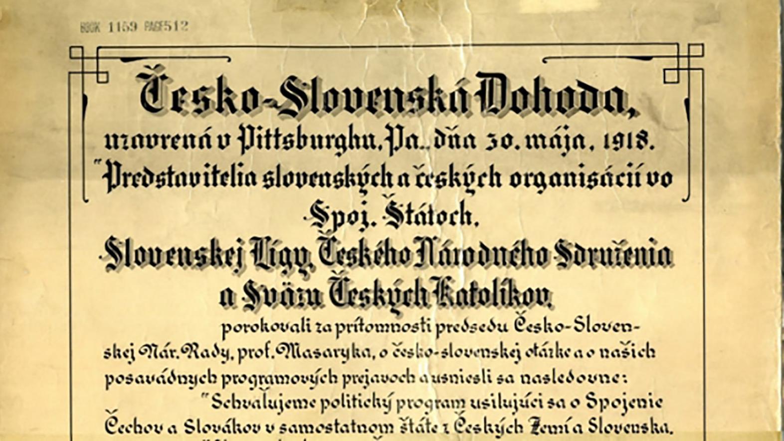 Pred sto rokmi bola podpísaná Pittsburská dohoda