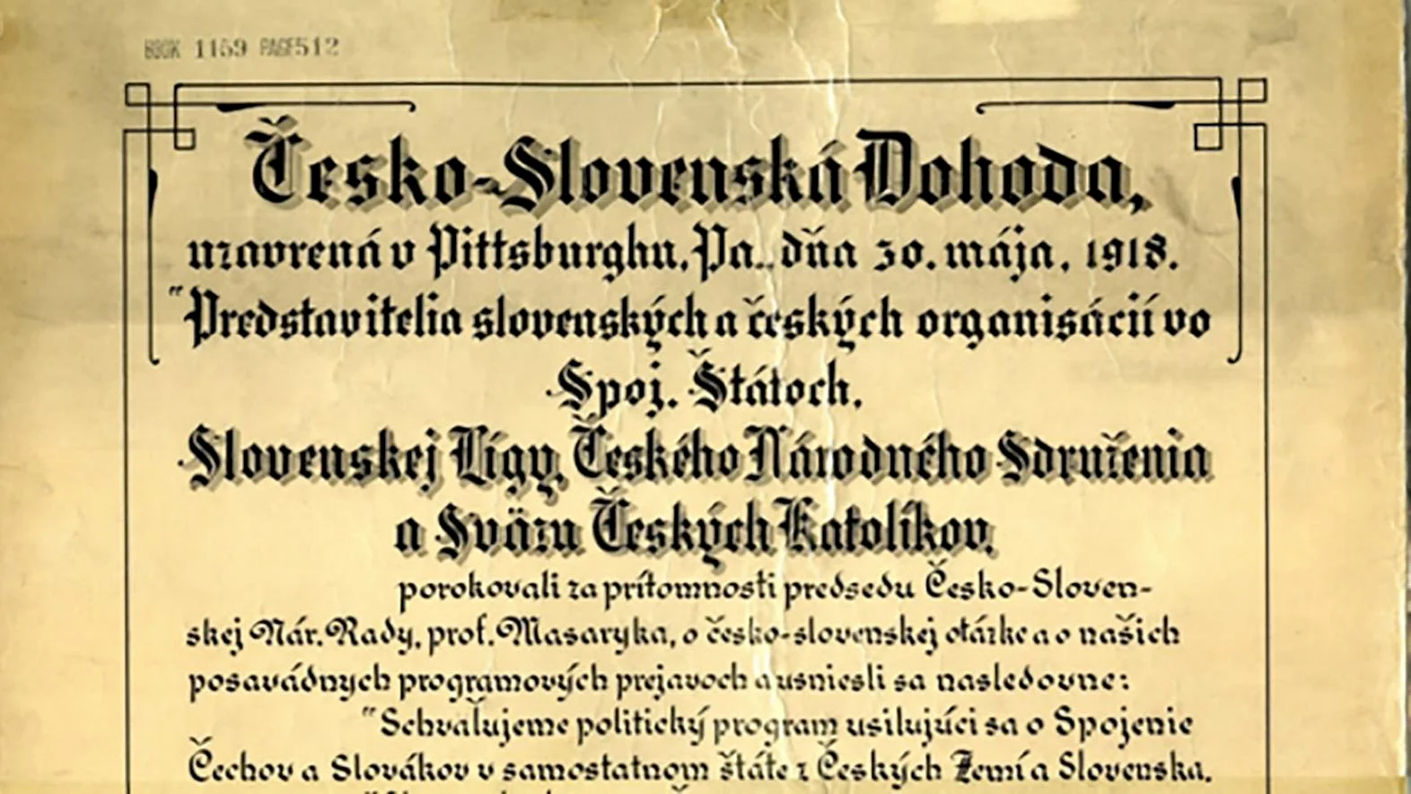 Pred sto rokmi bola podpísaná Pittsburská dohoda