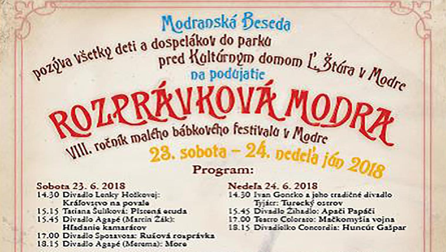 Rozprávková Modra 2018, 23. - 24. jún 2018