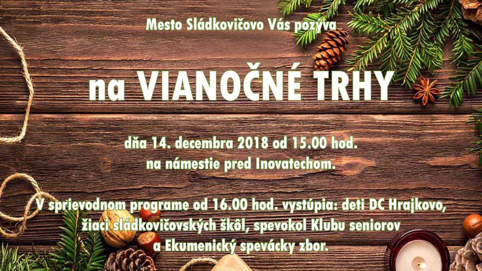V Sládkovičove budú vianočné trhy na podporu škôl