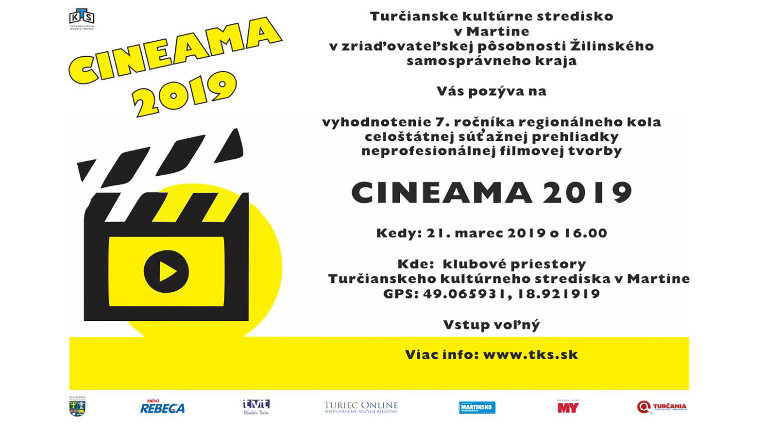 CINEAMA 2019 - regionálne kolo súťažnej prehliadky amatérskej filmovej tvorby