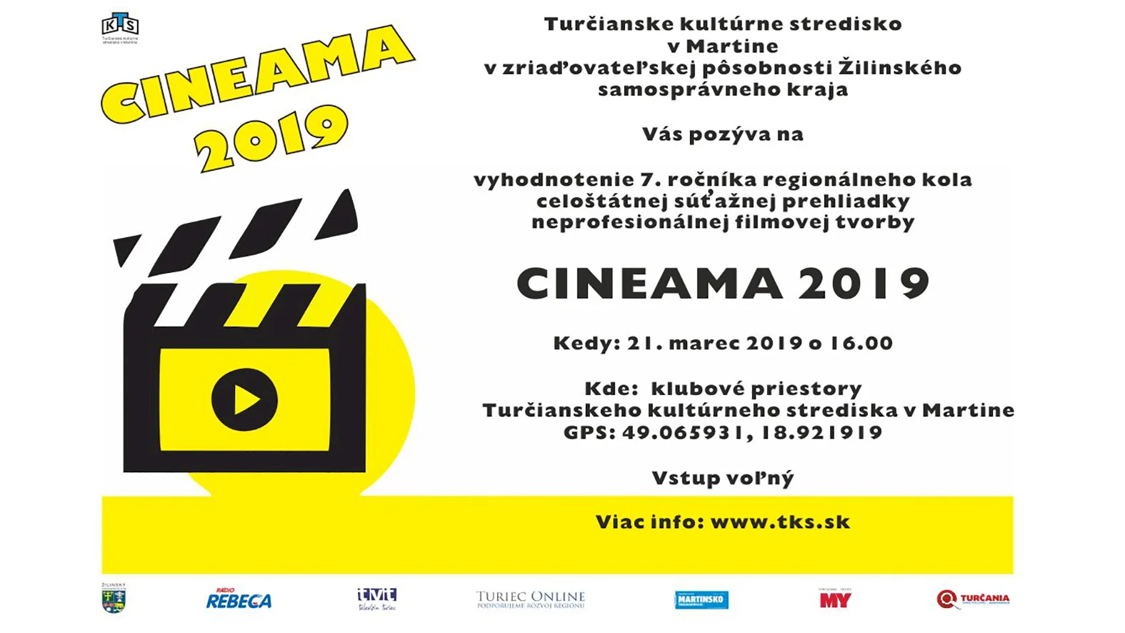 CINEAMA 2019 - regionálne kolo súťažnej prehliadky amatérskej filmovej tvorby