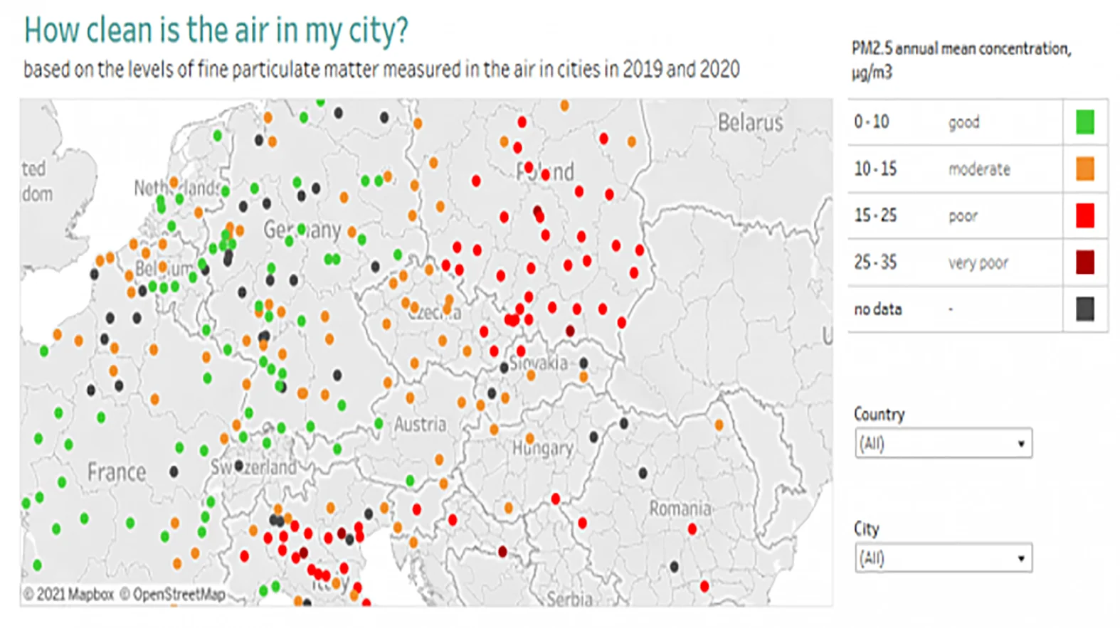 Prehliadač kvality ovzdušia európskych miest