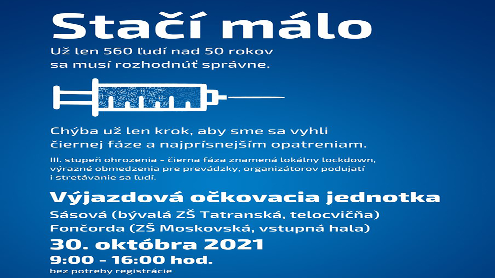 Príďte sa zaočkovať 30. októbra do Sásovej alebo na Fončordu