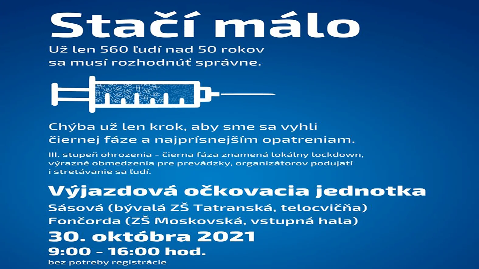 Príďte sa zaočkovať 30. októbra do Sásovej alebo na Fončordu