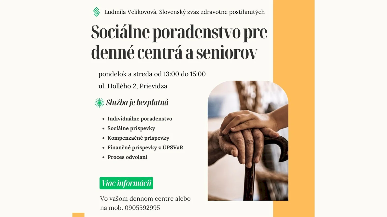 Individuálne sociálne poradenstvo pre seniorov v Prievidzi