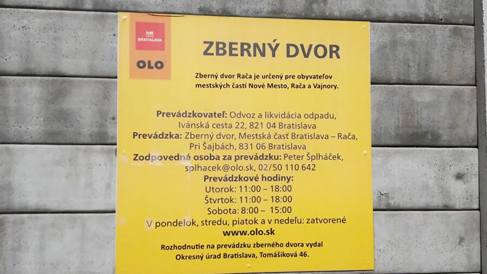 Zberný dvor Rača je opäť otvorený, k dispozícii je do 30. novembra