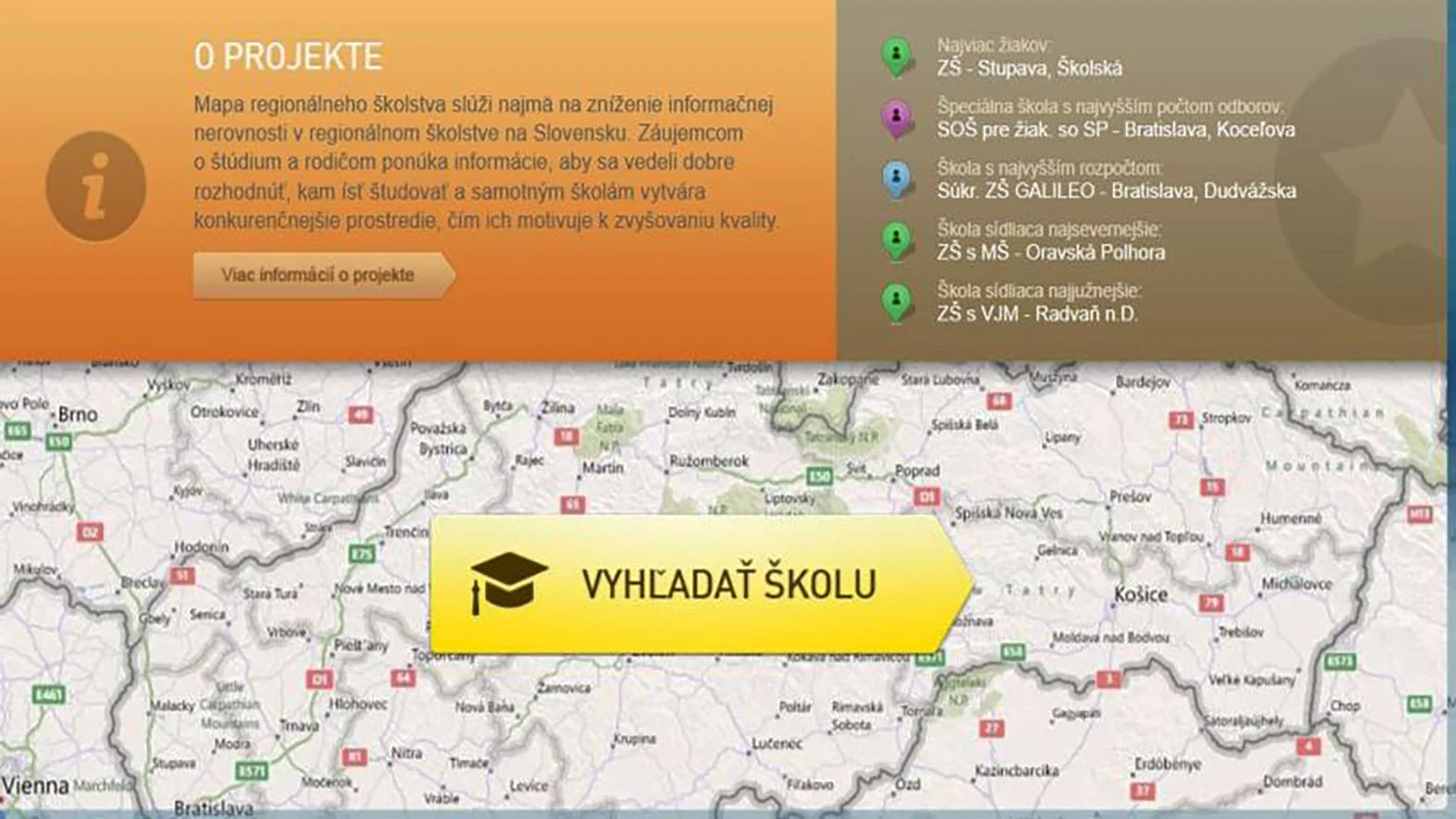 Mapa regionálneho školstva slúži najmä na zníženie informačnej nerovnosti