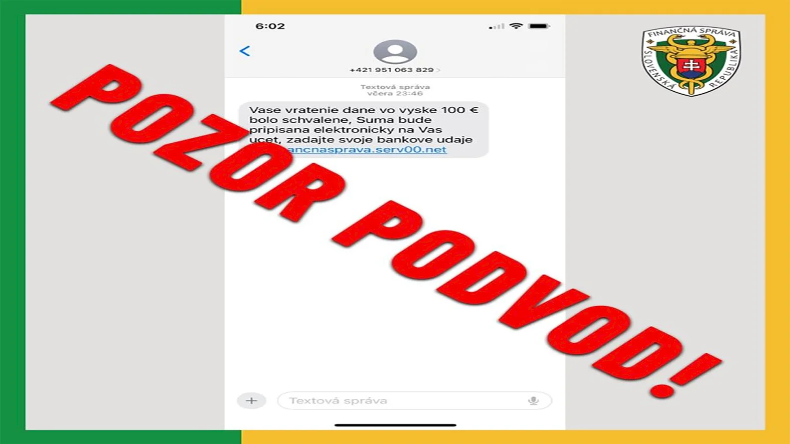 Finančná správa upozorňuje na podvodné SMS správy