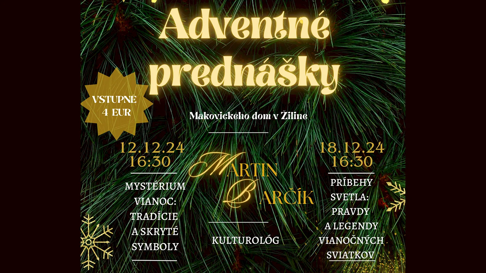 Krajské kultúrne stredisko v Žiline vás srdečne pozýva na predvianočné prednášky