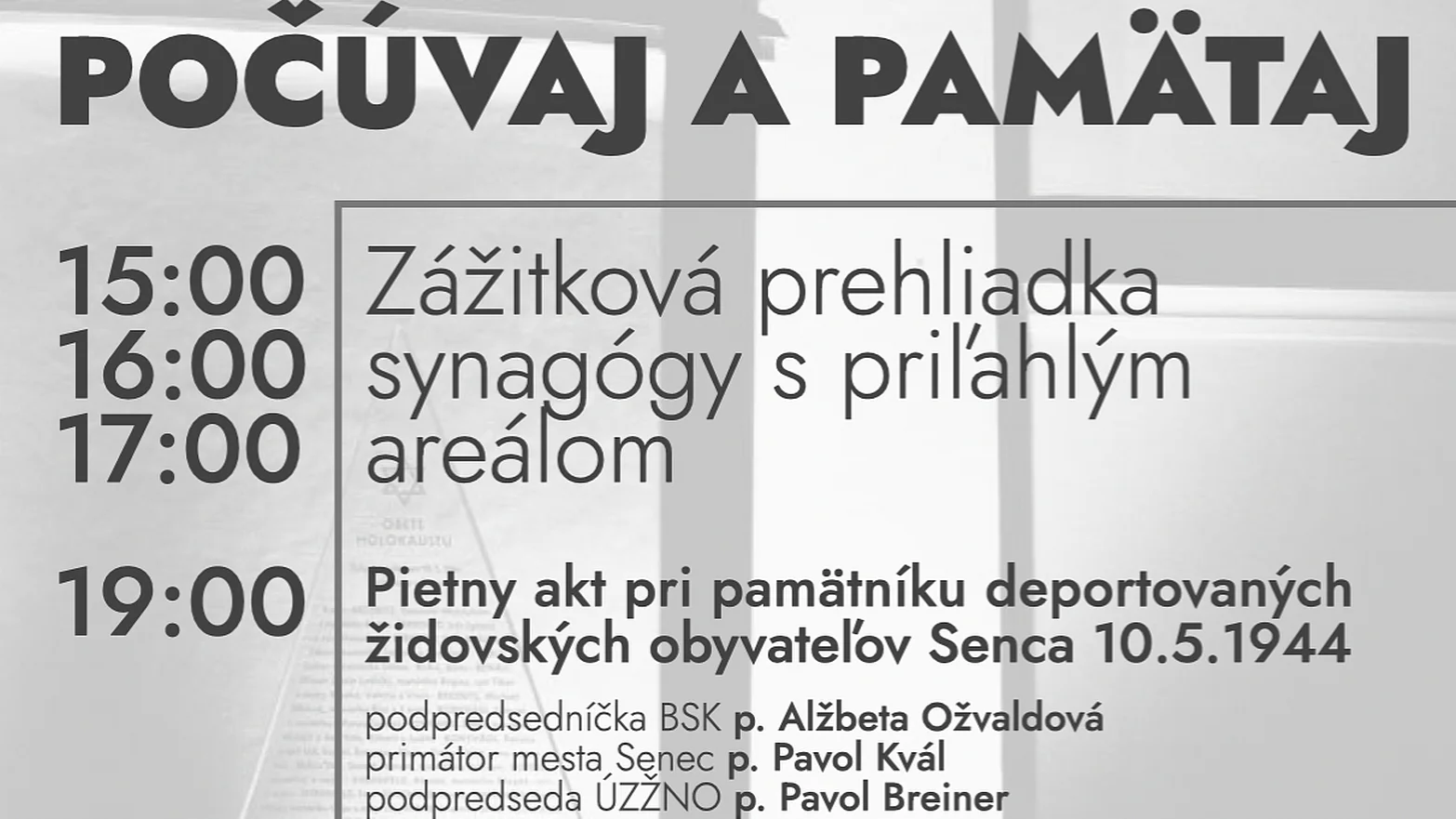 Počúvaj a pamätaj. Podujatie, ktoré pootvorí príbehy Synagógy v Senci