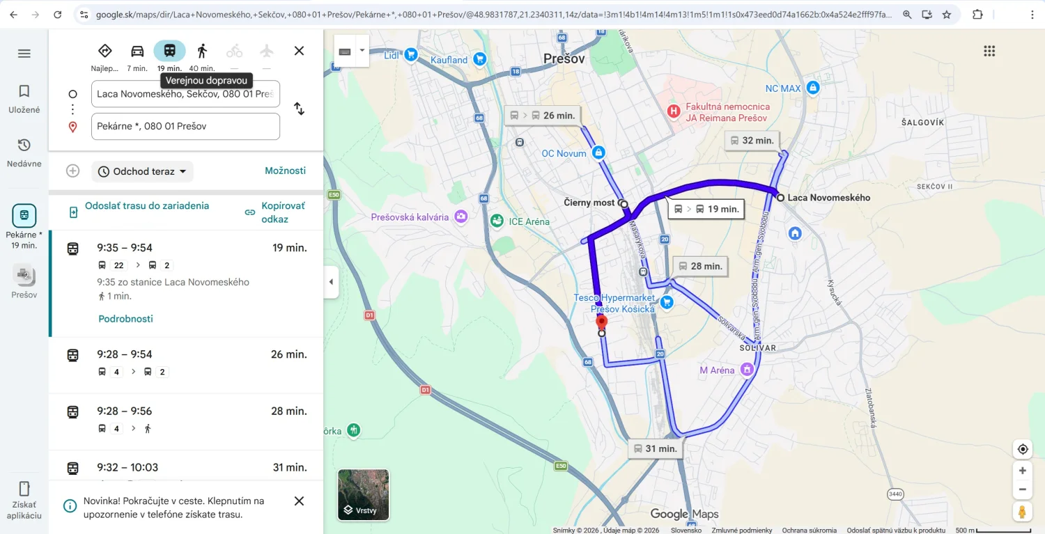 Cestovné poriadky MHD v Prešove sú dostupné už aj na Mapách Google