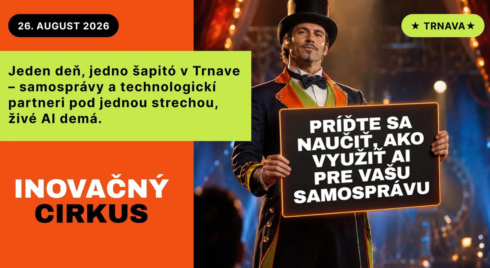 V Trnave sa koncom augusta uskutoční konferencia Inovačný Cirkus 2026 o umelej inteligencii v samosprávach